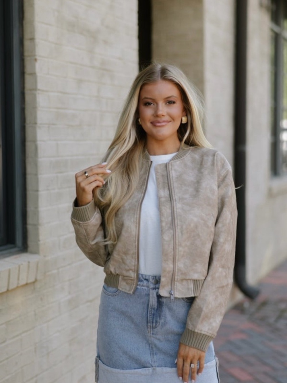 These Three Boutique Light Taupe Bomber Jacket